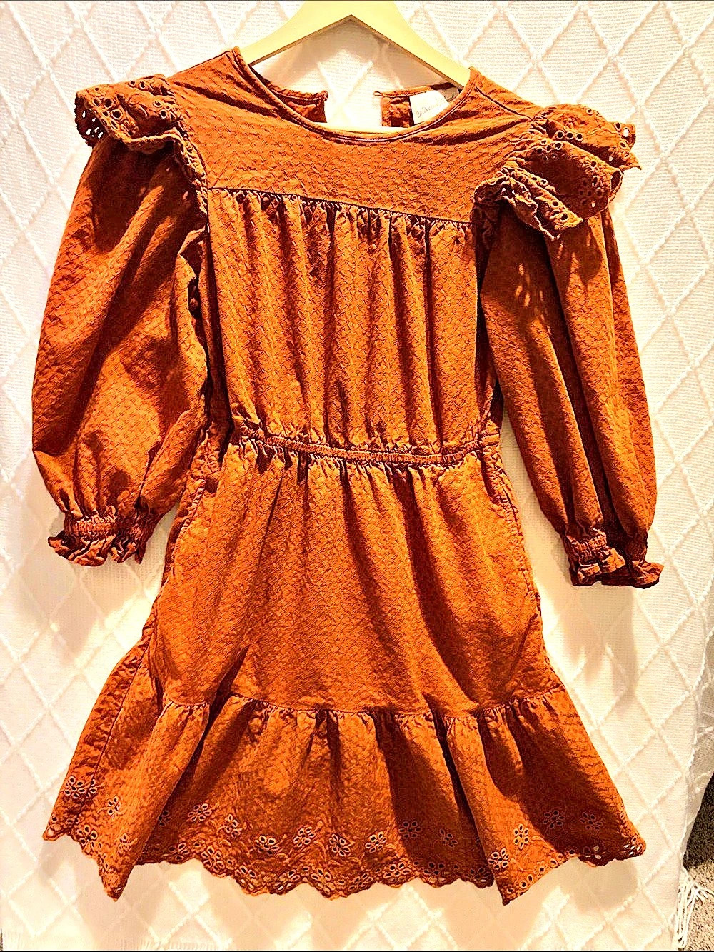 Universal Thread Women's Puff Long-Sleeve Eyelet Dress Rust